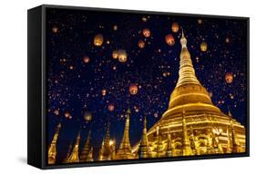 Shwedagon Pagoda with Larntern in the Sky, Yangon Myanmar-Krunja-Framed Stretched Canvas