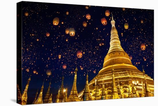 Shwedagon Pagoda with Larntern in the Sky, Yangon Myanmar-Krunja-Stretched Canvas