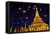 Shwedagon Pagoda with Larntern in the Sky, Yangon Myanmar-Krunja-Framed Stretched Canvas