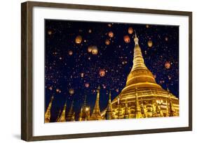 Shwedagon Pagoda with Larntern in the Sky, Yangon Myanmar-Krunja-Framed Photographic Print