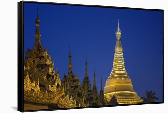 Shwedagon Paya at Night-Jon Hicks-Framed Stretched Canvas