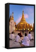 Shwedagon Paya (Pagoda) at Dusk with Buddhist Worshippers Praying-Lee Frost-Framed Stretched Canvas
