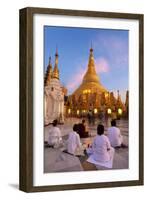 Shwedagon Paya (Pagoda) at Dusk with Buddhist Worshippers Praying-Lee Frost-Framed Photographic Print