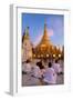 Shwedagon Paya (Pagoda) at Dusk with Buddhist Worshippers Praying-Lee Frost-Framed Photographic Print