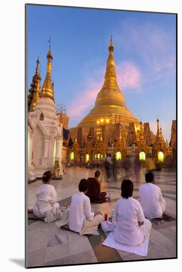 Shwedagon Paya (Pagoda) at Dusk with Buddhist Worshippers Praying-Lee Frost-Mounted Photographic Print