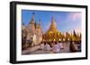 Shwedagon Paya (Pagoda) at Dusk with Buddhist Worshippers Praying-Lee Frost-Framed Photographic Print