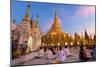 Shwedagon Paya (Pagoda) at Dusk with Buddhist Worshippers Praying-Lee Frost-Mounted Photographic Print