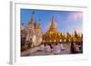 Shwedagon Paya (Pagoda) at Dusk with Buddhist Worshippers Praying-Lee Frost-Framed Photographic Print