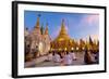 Shwedagon Paya (Pagoda) at Dusk with Buddhist Worshippers Praying-Lee Frost-Framed Photographic Print