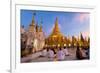 Shwedagon Paya (Pagoda) at Dusk with Buddhist Worshippers Praying-Lee Frost-Framed Photographic Print