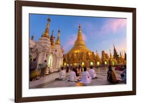 Shwedagon Paya (Pagoda) at Dusk with Buddhist Worshippers Praying-Lee Frost-Framed Photographic Print