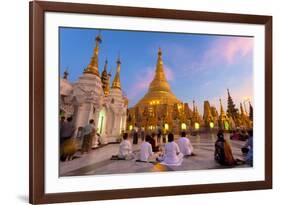 Shwedagon Paya (Pagoda) at Dusk with Buddhist Worshippers Praying-Lee Frost-Framed Photographic Print