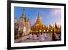 Shwedagon Paya (Pagoda) at Dusk with Buddhist Worshippers Praying-Lee Frost-Framed Photographic Print