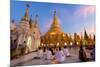 Shwedagon Paya (Pagoda) at Dusk with Buddhist Worshippers Praying-Lee Frost-Mounted Photographic Print