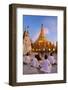 Shwedagon Paya (Pagoda) at Dusk with Buddhist Worshippers Praying-Lee Frost-Framed Photographic Print