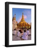 Shwedagon Paya (Pagoda) at Dusk with Buddhist Worshippers Praying-Lee Frost-Framed Photographic Print