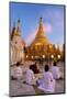 Shwedagon Paya (Pagoda) at Dusk with Buddhist Worshippers Praying-Lee Frost-Mounted Photographic Print