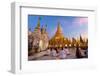 Shwedagon Paya (Pagoda) at Dusk with Buddhist Worshippers Praying-Lee Frost-Framed Photographic Print