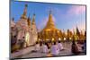 Shwedagon Paya (Pagoda) at Dusk with Buddhist Worshippers Praying-Lee Frost-Mounted Photographic Print