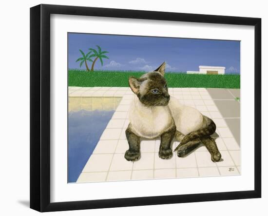 Siamese cat by a swimming pool-Joan Freestone-Framed Giclee Print