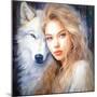 Siberian Girl and Tundra Wolf-Lena Owens-Mounted Art Print