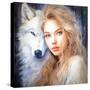 Siberian Girl and Tundra Wolf-Lena Owens-Stretched Canvas