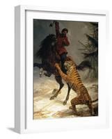 Siberian Tiger Attacking a Cossack-null-Framed Giclee Print