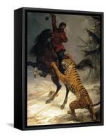 Siberian Tiger Attacking a Cossack-null-Framed Stretched Canvas