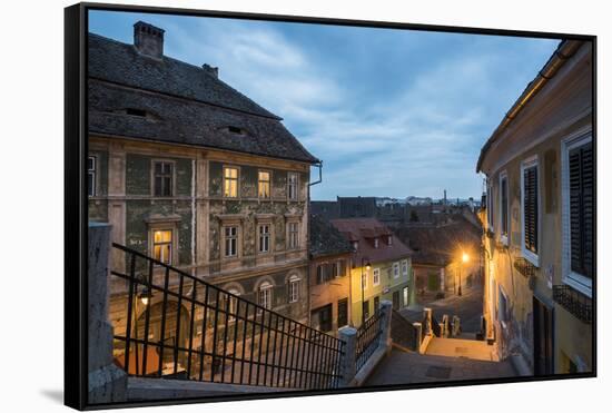 Sibiu, a 12th Century Saxon City at Night, Transylvania, Romania, Europe-Matthew Williams-Ellis-Framed Stretched Canvas