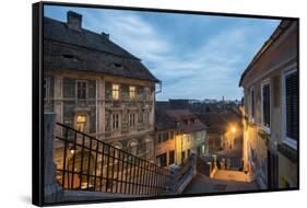Sibiu, a 12th Century Saxon City at Night, Transylvania, Romania, Europe-Matthew Williams-Ellis-Framed Stretched Canvas