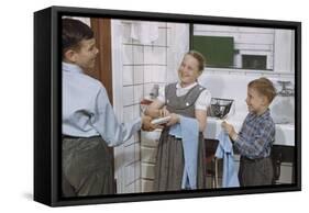 Siblings Drying Dishes-William P. Gottlieb-Framed Stretched Canvas