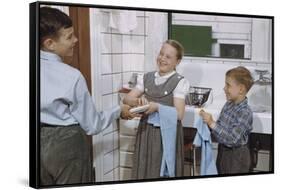 Siblings Drying Dishes-William P. Gottlieb-Framed Stretched Canvas