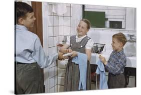 Siblings Drying Dishes-William P. Gottlieb-Stretched Canvas