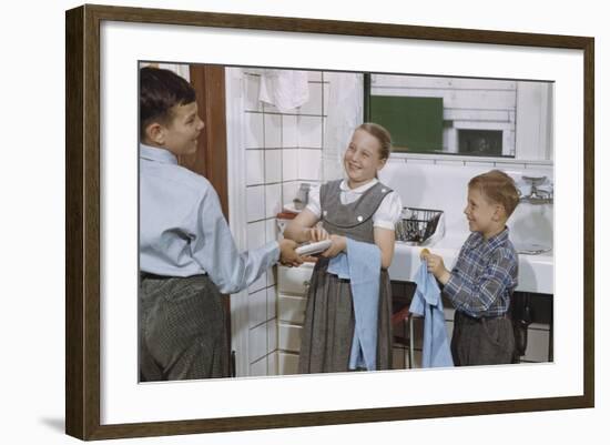 Siblings Drying Dishes-William P. Gottlieb-Framed Photographic Print