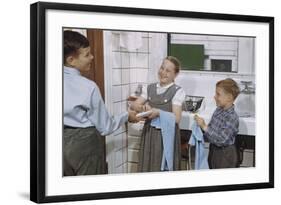 Siblings Drying Dishes-William P. Gottlieb-Framed Photographic Print