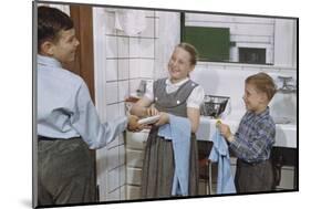 Siblings Drying Dishes-William P. Gottlieb-Mounted Photographic Print