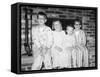 Siblings Perch on a Hearth in Pajamas, Ca. 1970-null-Framed Stretched Canvas