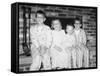 Siblings Perch on a Hearth in Pajamas, Ca. 1970-null-Framed Stretched Canvas