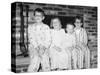 Siblings Perch on a Hearth in Pajamas, Ca. 1970-null-Stretched Canvas