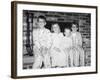 Siblings Perch on a Hearth in Pajamas, Ca. 1970-null-Framed Photographic Print