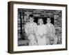 Siblings Pose on the Hearth in Pajamas, Ca. 1970-null-Framed Premium Photographic Print