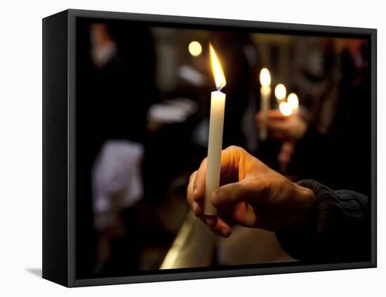 Sicily, Italy, Western Europe, a Believer, Holding a Candle During the Easter Eve Ceremony at the T-Ken Scicluna-Framed Stretched Canvas