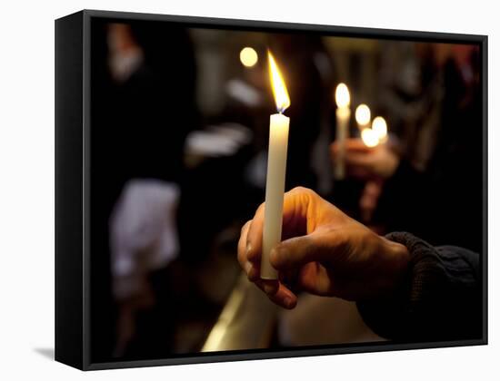 Sicily, Italy, Western Europe, a Believer, Holding a Candle During the Easter Eve Ceremony at the T-Ken Scicluna-Framed Stretched Canvas
