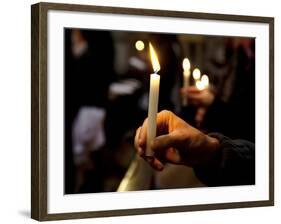 Sicily, Italy, Western Europe, a Believer, Holding a Candle During the Easter Eve Ceremony at the T-Ken Scicluna-Framed Photographic Print