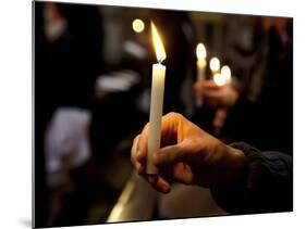 Sicily, Italy, Western Europe, a Believer, Holding a Candle During the Easter Eve Ceremony at the T-Ken Scicluna-Mounted Photographic Print