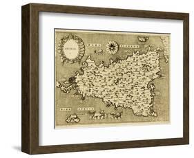 Sicily Old Map, May Be Approximately Dated To The Xvii Sec-marzolino-Framed Art Print