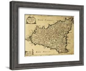 Sicily Old Map, May Be Approximately Dated To The Xviii Sec-marzolino-Framed Art Print