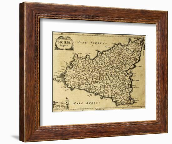 Sicily Old Map, May Be Approximately Dated To The Xviii Sec-marzolino-Framed Art Print