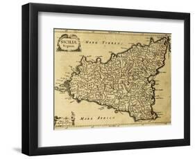 Sicily Old Map, May Be Approximately Dated To The Xviii Sec-marzolino-Framed Art Print