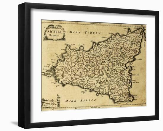 Sicily Old Map, May Be Approximately Dated To The Xviii Sec-marzolino-Framed Art Print